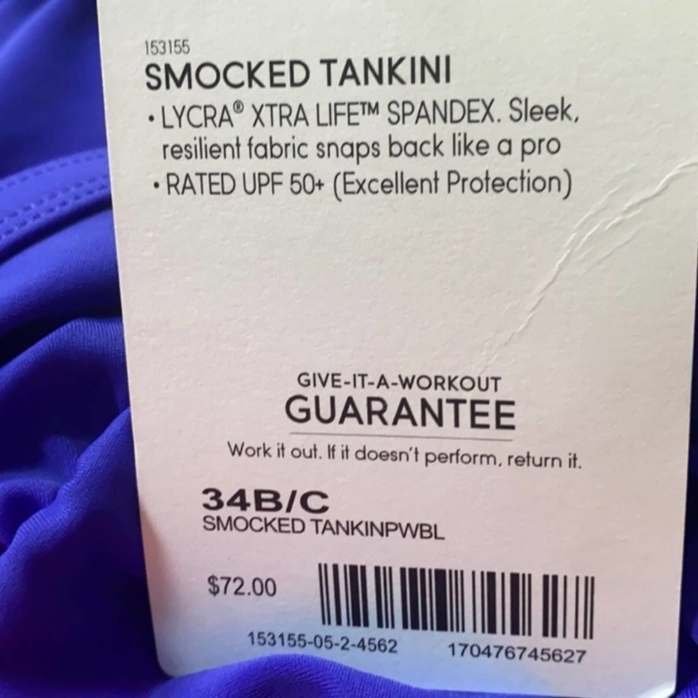 ATHLETA Royal Dress Blue Smocked Tankini Top - Picture 3 of 8